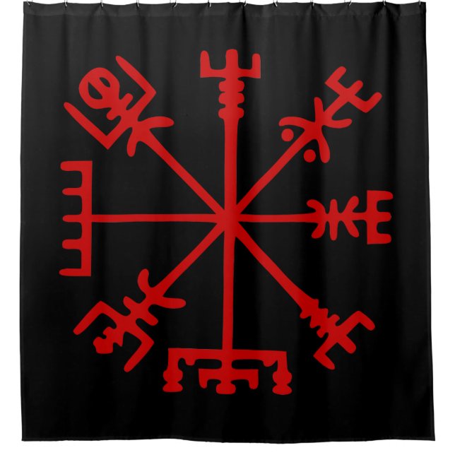 Blood Red Vegvísir (Viking Compass) Shower Curtain (Front)