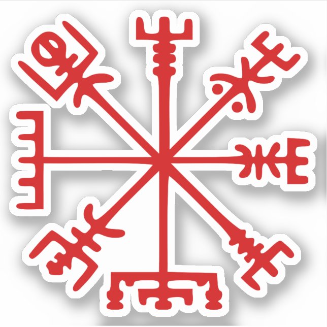 Blood Red Vegvísir (Viking Compass) Sticker (Front)