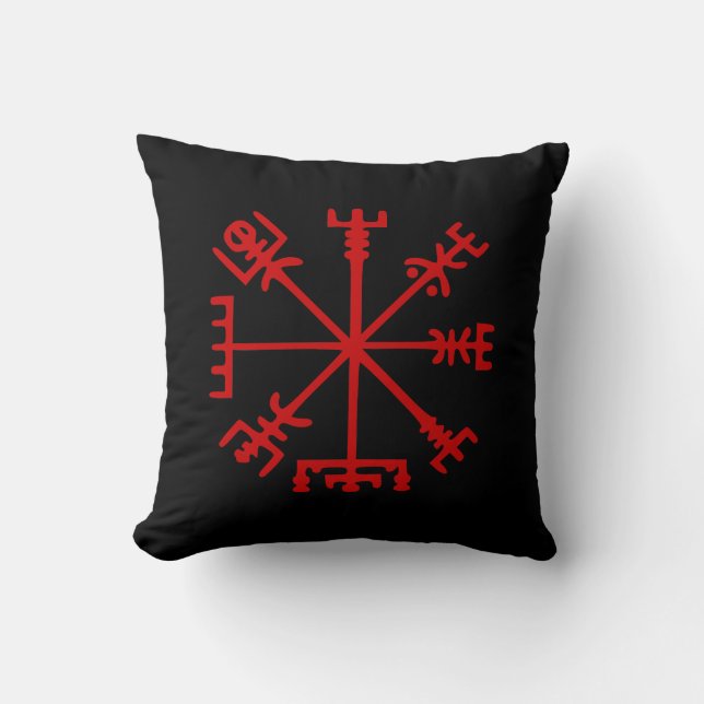 Blood Red Vegvísir (Viking Compass) Throw Pillow (Front)