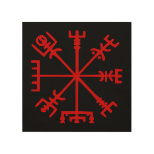 Blood Red Vegvísir (Viking Compass) Wood Wall Art
