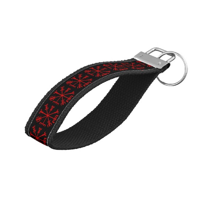 Blood Red Vegvísir (Viking Compass) Wrist Keychain (Angled Up)