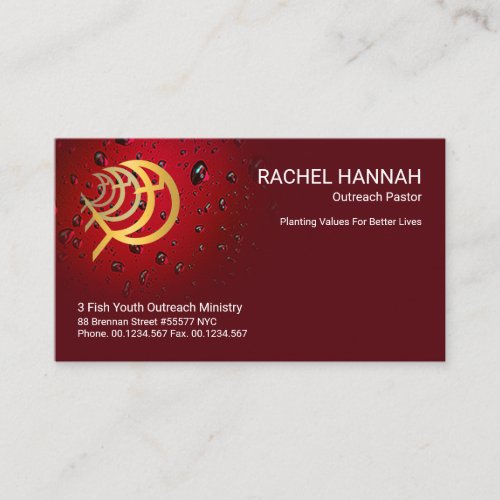 Blood Red Water Drops With Ichthus Fish Pastoral  Business Card