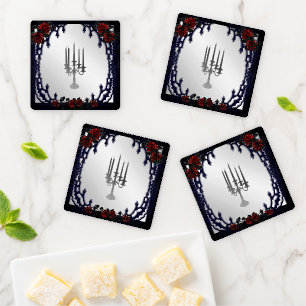 Blood Rose Candelabra Halloween Coaster Set