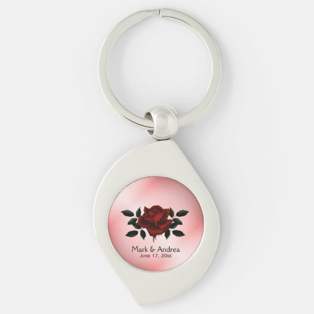 Blood Rose Goth Wedding Party GIft Keychain (Front)