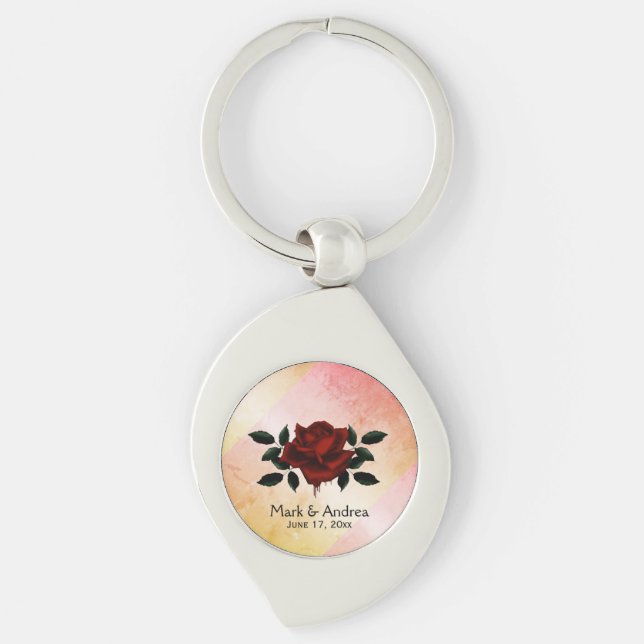 Blood Rose Goth Wedding Party Gift Peach Keychain (Front)