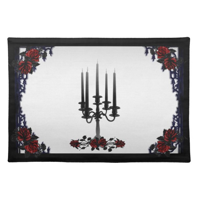 Blood Rose Gothic Candelabra Cloth Placemat (Front)