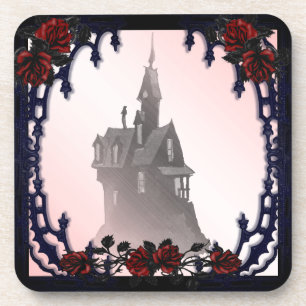 Blood Rose Gothic Mansion Halloween Beverage Coaster