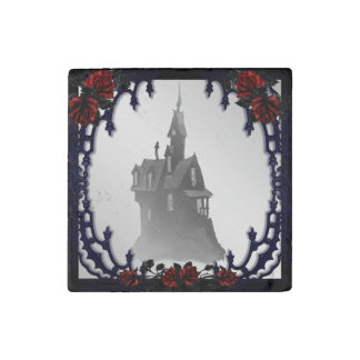 Blood Rose Gothic Mansion Halloween Stone Magnet