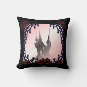 Blood Rose Gothic Mansion Throw Pillow