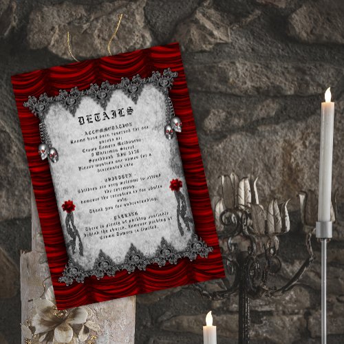 Blood Roses and Silk Red Gothic Wedding Details Enclosure Card