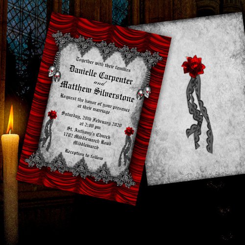 Blood Roses and Silk Red Gothic Wedding Invitation