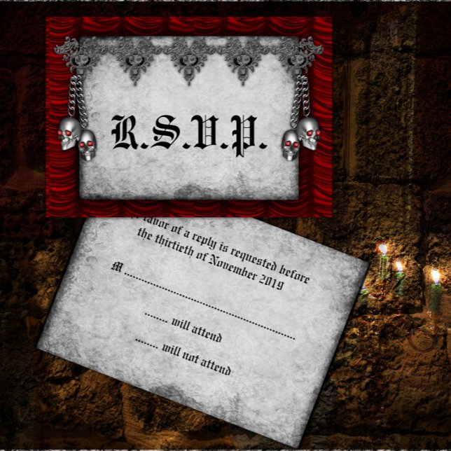 Blood Roses and Silk Red Gothic Wedding RSVP Card (Creator Uploaded)