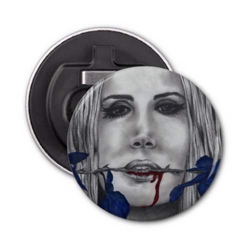 Blood Roses Blue Vampire Woman Portrait Goth Art Bottle Opener