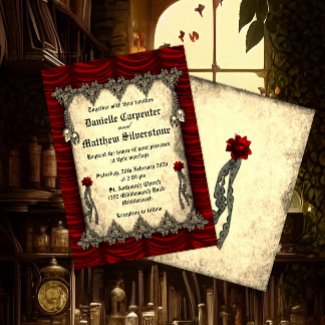 Blood Roses Red Silk and Gold Skulls Wedding