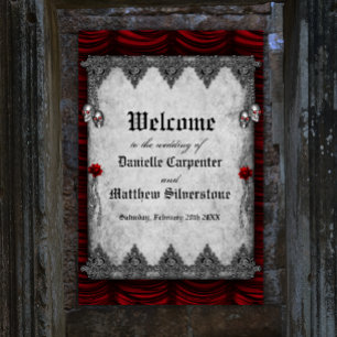 Blood Roses, Silver Skulls Gothic Wedding Welcome Foam Board