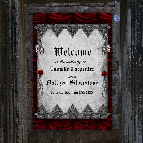 Blood Roses Silver Skulls Gothic Wedding Welcome Foam Board