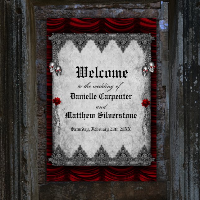 Blood Roses, Silver Skulls Gothic Wedding Welcome Foam Board (Creator Uploaded)
