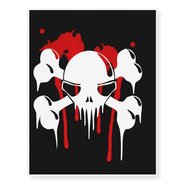 Blood,Skull And Cross Bones Temporary Tattoos (Front)