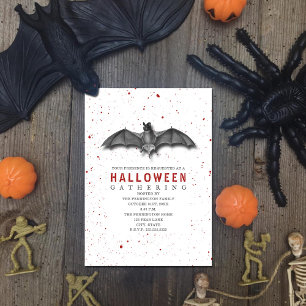 Blood Spatter Bat Halloween Party Invitation