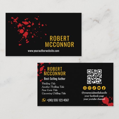 Blood Spatter Crime Horror Thriller Author Business Card