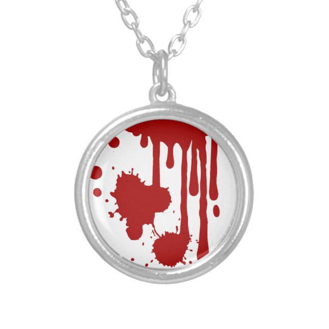 Blood Spatter Dripping Blood Halloween Silver Plated Necklace (Front)