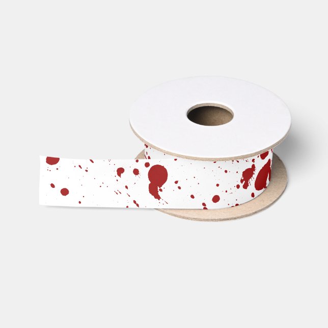 Blood Spatter, Eerie Bloody Soaked Halloween Satin Ribbon (Spool)
