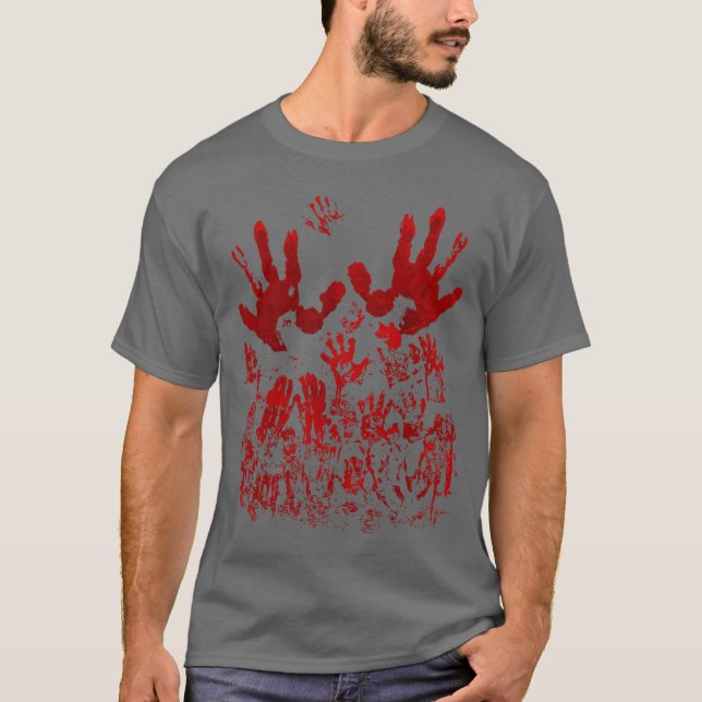 Blood Splatter Bloody Handprint Horror Zombie frie T-Shirt (Front)