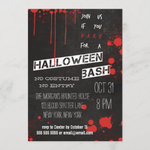 Blood Splatter Chalkboard Cool Halloween Invitation
