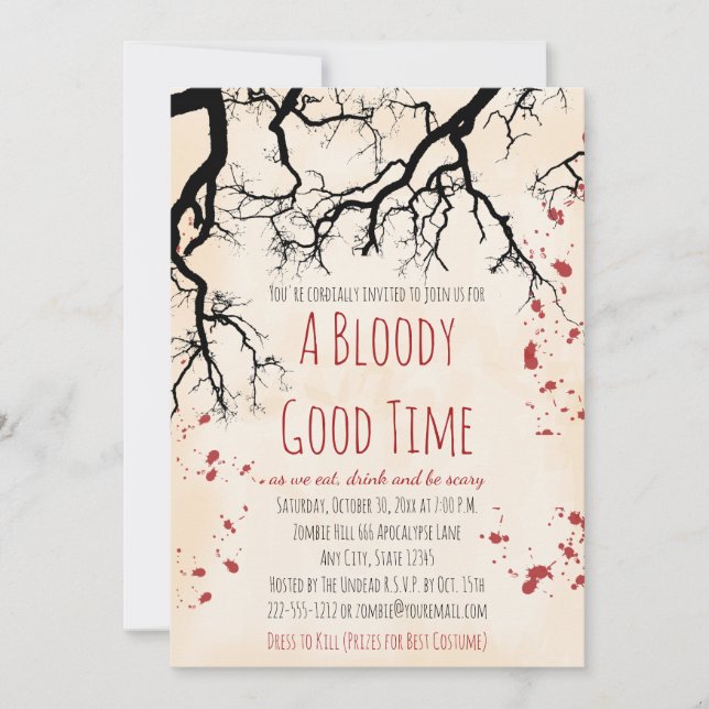 Blood Splatter Creepy Halloween Invitation (Front)