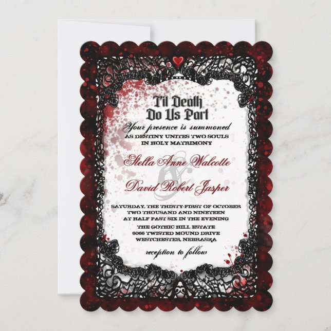Blood Splatterd Til Death Wedding RECEPTION INFO Invitation (Front)