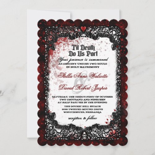Blood Splatterd Til Death Wedding RECEPTION INFO Invitation