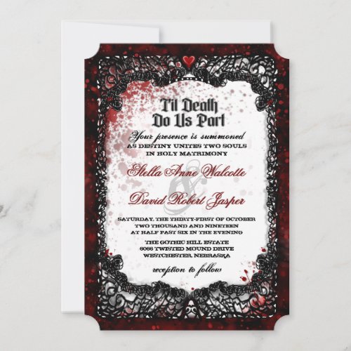 Blood Splattered Halloween Wedding RECEPTION INFO Invitation