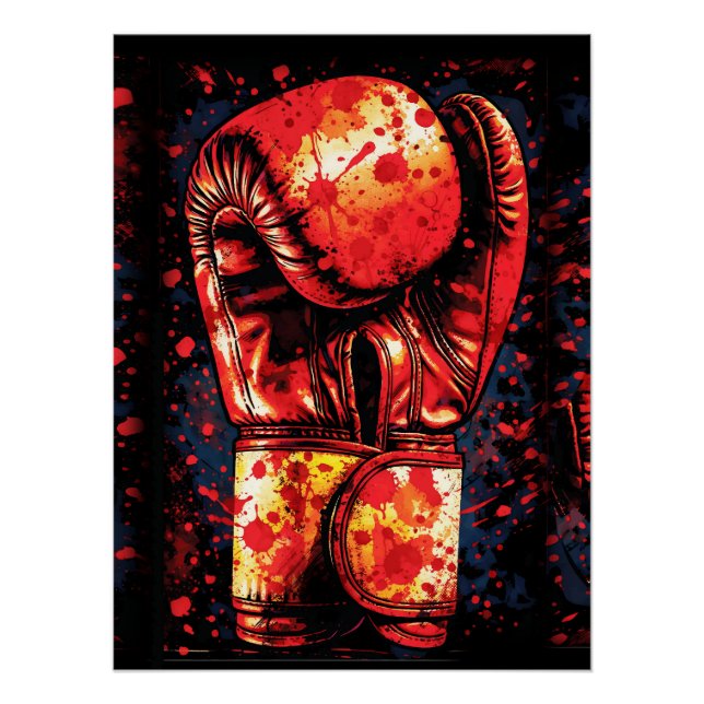 Blood-Splattered Red Boxing Gloves Dramatic Art Poster (Front)