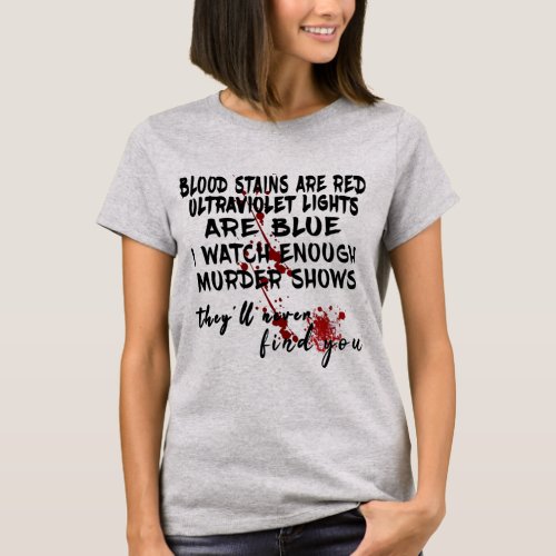 Blood stains are red ultraviolet lights are blue T_Shirt
