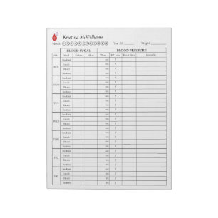 Blood Sugar and Blood Pressure Tracker Personalize Notepad