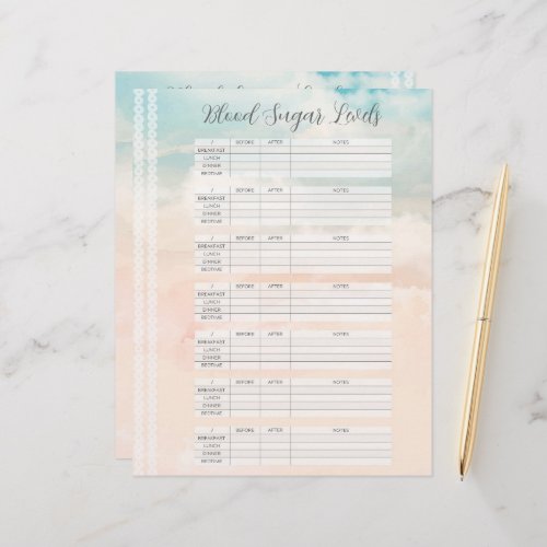 Blood Sugar Levels Weekly Log Planner Insert