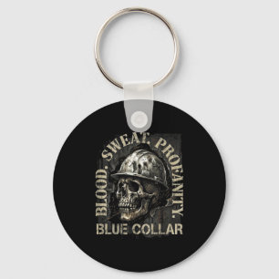 Blood Sweat Profanity Construction Worker Skull Bl Keychain