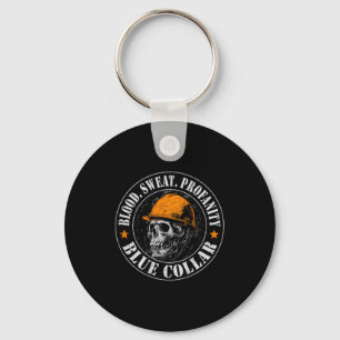 Blood Sweat Profanity Construction Worker Skull Bl Keychain