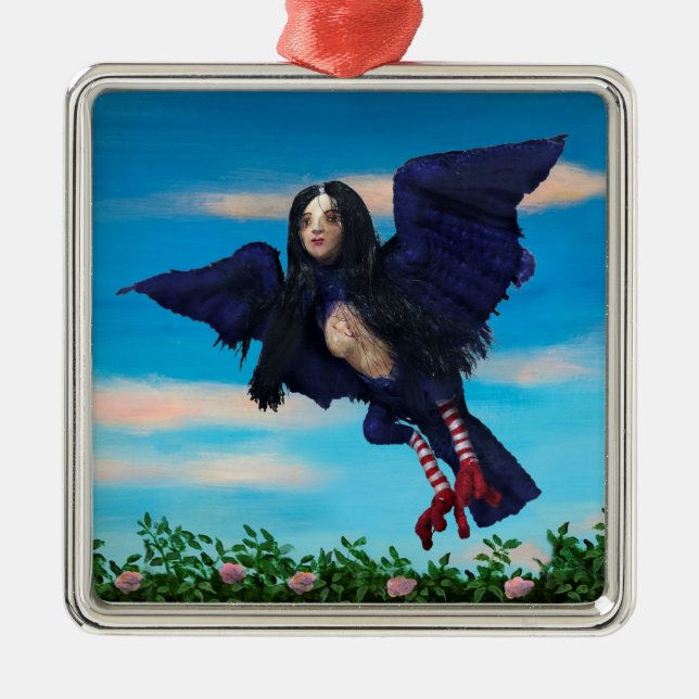 Blood Tea and Red String Bird Girl Pillow Metal Ornament (Front)