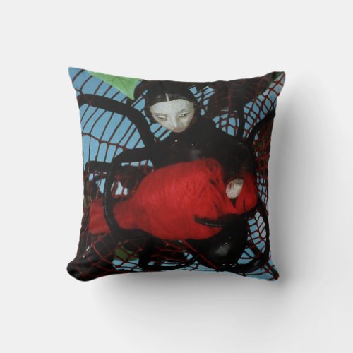 Blood Tea and Red String Spider Throw Pillow