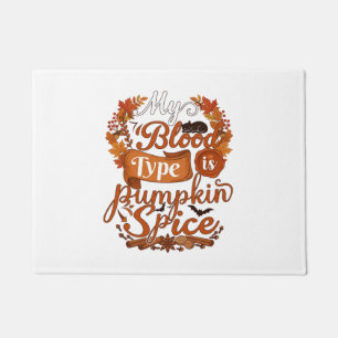 Blood Type Is Pumpkin Spice Halloween Black Cat Doormat