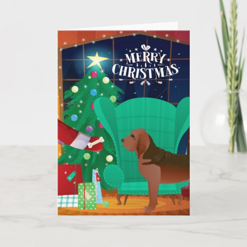 Bloodhound and Santas Gift Holiday Card
