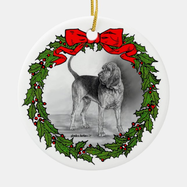 Bloodhound Art by Glenda S. Harlan Ceramic Ornament (Front)