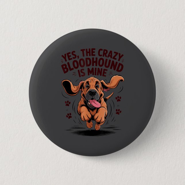 Bloodhound Breed Cute Pet Dog Lover Cartoon Funny  Button (Front)