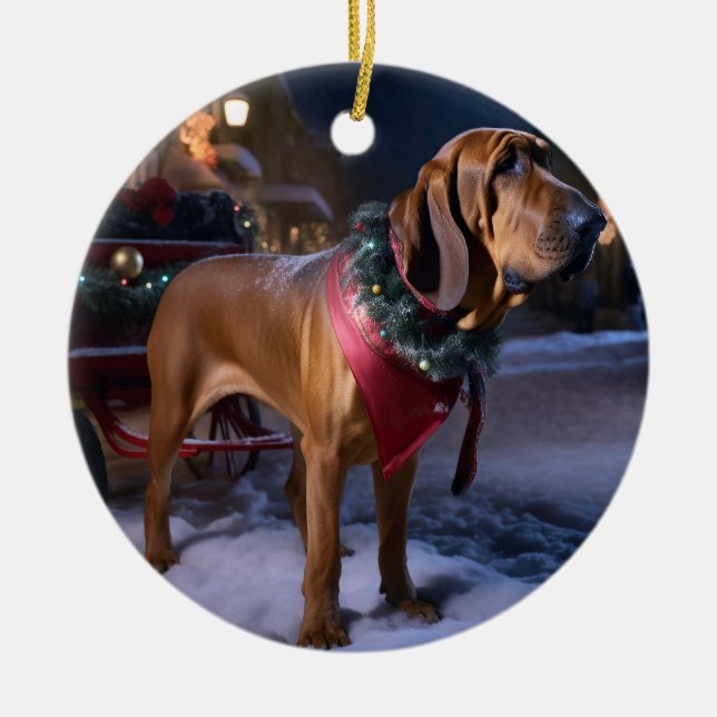 Bloodhound Christmas Festive Season Ceramic Ornament (Front)