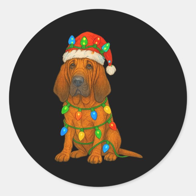 Bloodhound Christmas Lights Dog Lover Xmas Pajama  Classic Round Sticker (Front)