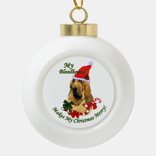 Bloodhound Christmas Merry Ceramic Ball Christmas Ornament