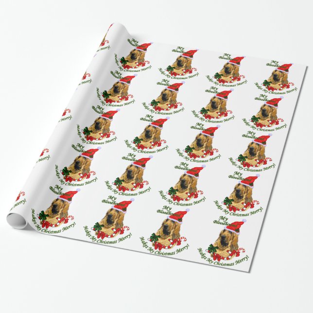 Bloodhound Christmas Merry Wrapping Paper (Unrolled)