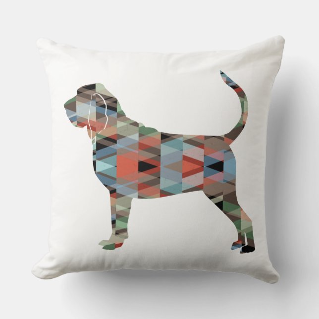 Bloodhound Colorful Geo Pattern Silhouette Plaid Throw Pillow (Front)