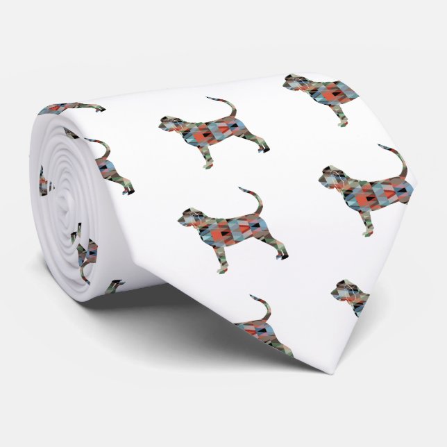 Bloodhound Colorful Geo Pattern Silhouette Plaid Tie (Rolled)